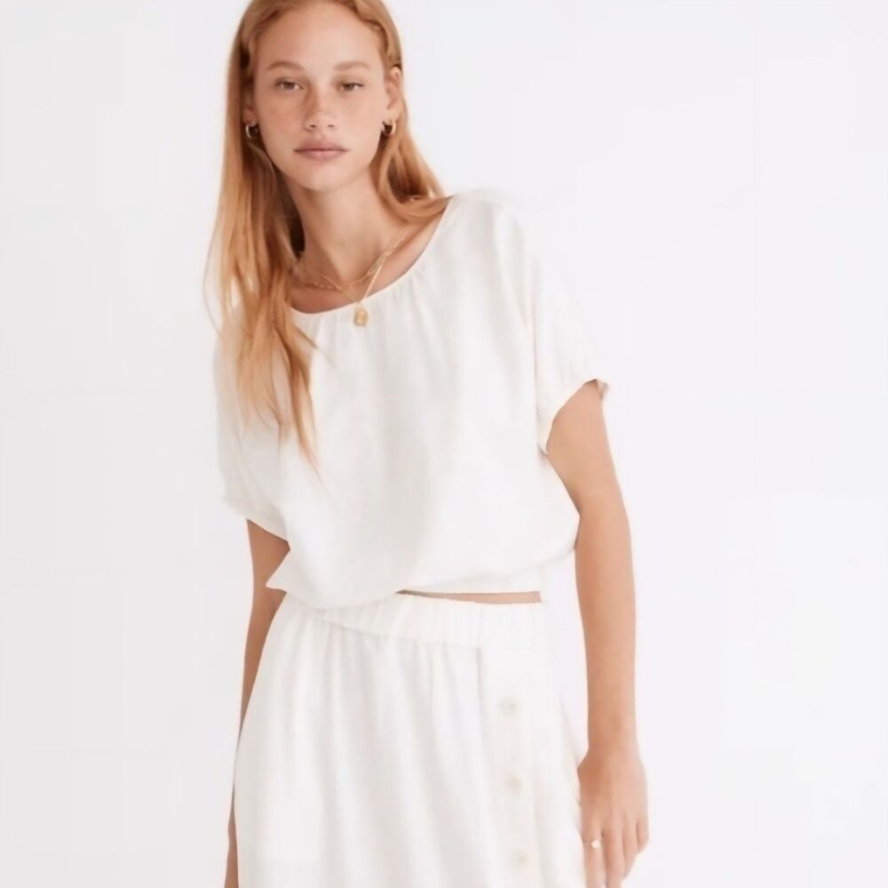 Madewell Michele Linen-Blend Bubble Top Ivory Tie Back Women's XXS Coastal Boho